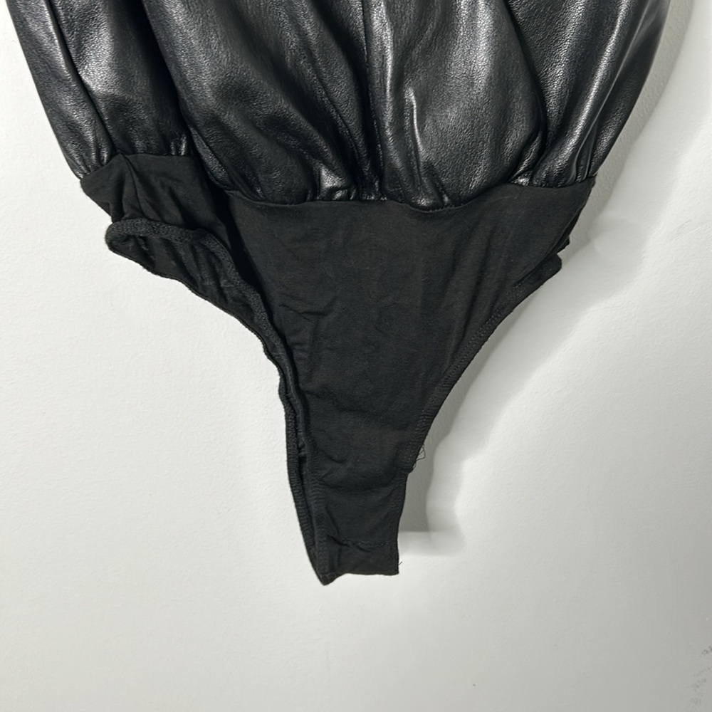 Buddy Love Ava Black Surplice Vegan Leather Bodysuit NWT - Picture 4 of 8
